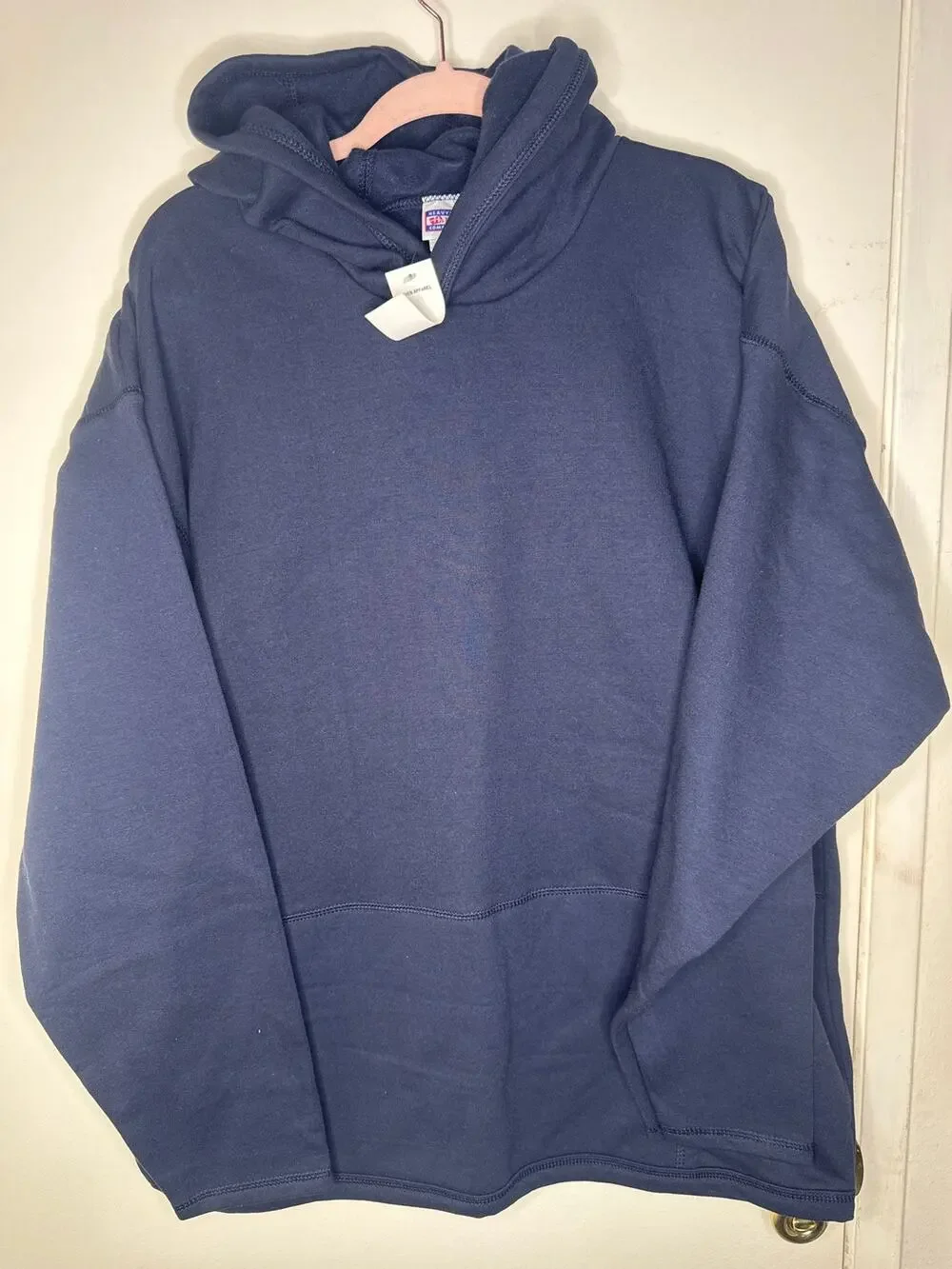 Vintage 90s Hanes Heavyweight Blank Hoodie Navy Blue XL Deadstock Y2K